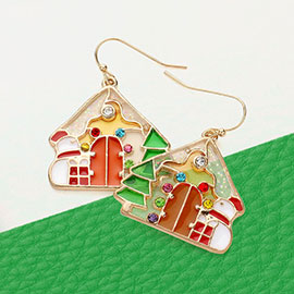 Enamel Christmas Candy House Dangle Earrings