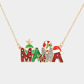 Enamel Christmas MAMA Message Pendant Necklace