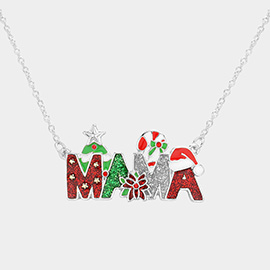 Enamel Christmas MAMA Message Pendant Necklace