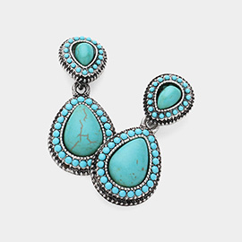 Western Teardrop Turquois Stone Cluster Dangle Earrings