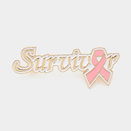 Enamel Pink Ribbon Pointed Survivor Message Pin Brooch