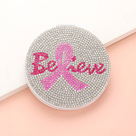 Bling Studded Pink Ribbon Believe Message Compavr Mirror