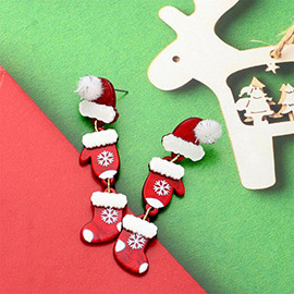 Pom Pom Glittered Resin Christmas Hat Mitten Socks Link Dropdown Earrings