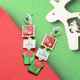 Resin Christmas Stamp Letter Gift Link Dropdown Earrings