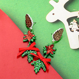 Resin Christmas Pine Cone Mistletoe Link Dropdown Earrings