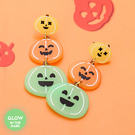 Glow in the Dark Resin Halloween Pumpkin Link Dropdown Earrings