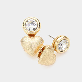Stone Pointed Metal Heart Earrings