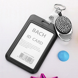 Bling Studded Tag Pointed Retractable ID Card Holder