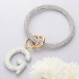 -G- Bling Studded Monogram Charm Bracelet Keychain