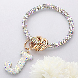 -J- Bling Studded Monogram Charm Bracelet Keychain
