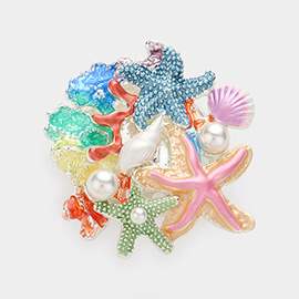 Pearl Pointed Colored Metal Starfish Magnetic Brooch