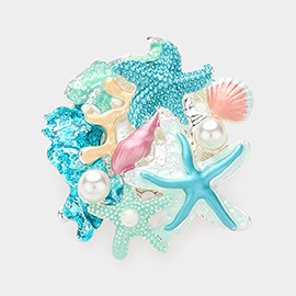 Pearl Pointed Colored Metal Starfish Magnetic Brooch