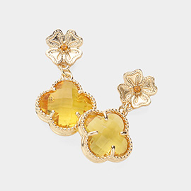 Glass Quatrefoil Stone Cluster Dangle Earrings