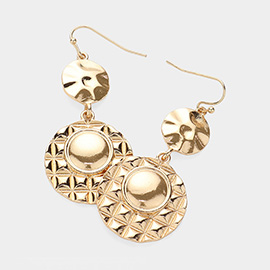 Abstract Textured Metal Disc Link Dangle Earrings
