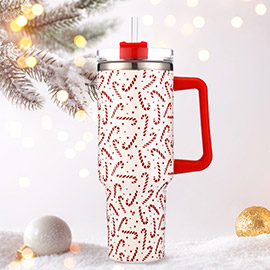 Christmas Candy Cane Patterned 40oz Stainless Steel Tumbler