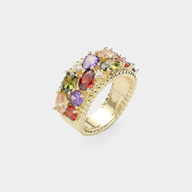 Oval Round Colorful CZ Stone Embellished Ring