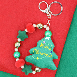 Christmas Tree Plush Doll Pointed Charm Beaded Stretch Keychain