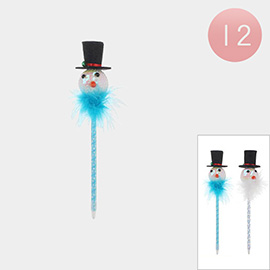 12PCS - Fluffy Christmas Snowman Ball Pens