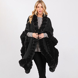 Faux Fur Collar and Trim Cape with Closure