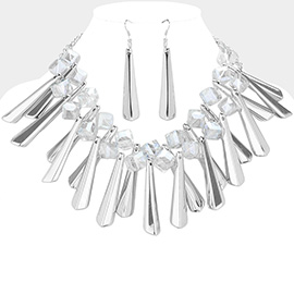Lucite Ball Metal Bar Beaded Statement Necklace