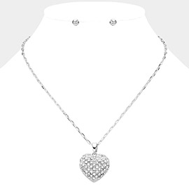 Stone Paved Heart Pendant Necklace
