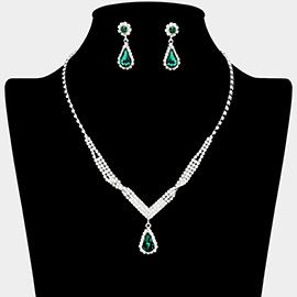 Teardrop Stone Pointed Rhinestone Paved Necklace