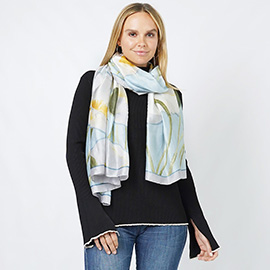 Flower Print Satin Oblong Scarf