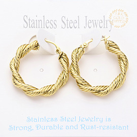 Stainless Steel Twisted Hoop Pin Catch Earrings