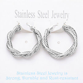 Stainless Steel Twisted Hoop Pin Catch Earrings