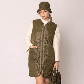 Solid Quilted Long Vest