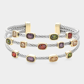 Multi Colored CZ Stone Bezel Pointed Cuff Bracelet