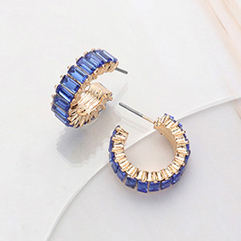 Baguette Stone Cluster Hoop Earrings