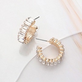 Baguette Stone Cluster Hoop Earrings