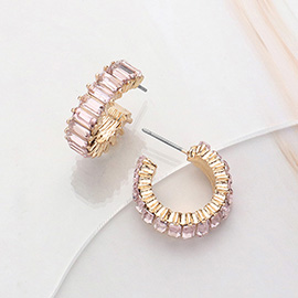 Baguette Stone Cluster Hoop Earrings