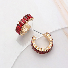 Baguette Stone Cluster Hoop Earrings