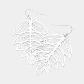 Brass Metal Filigree Leaf Dangle Earrings