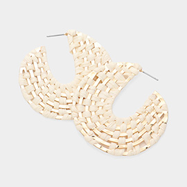 Raffia Weaved Flat Metal Hoop Earrings