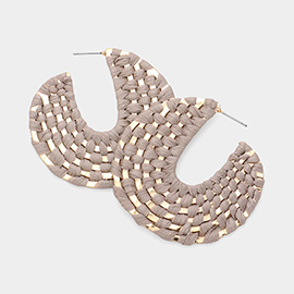 Raffia Weaved Flat Metal Hoop Earrings