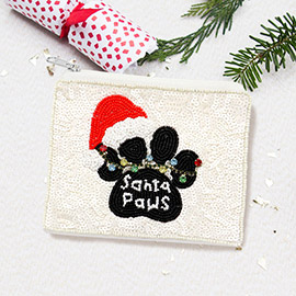 SANTA PAWS Message Sequin Seed Beaded Mini Pouch Bag