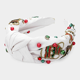 Christmas Seed Beaded Knot Headband