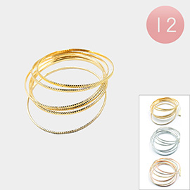 12 SET OF 6 - Textured Metal Stackable Multi Layered Bangle Bracelets