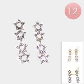 12Pairs - Stone Paved Star Link Dropdown Earrings