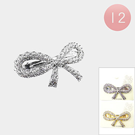 12PCS - Rhinestone Paved Bow Barrettes