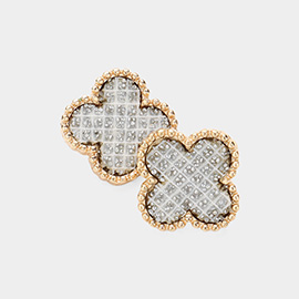 Stone Paved Quatrefoil Stud Earrings