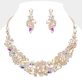 Rhinestone Paved Flower Embellished Evening Necklace