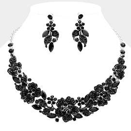 Rhinestone Paved Flower Embellished Evening Necklace