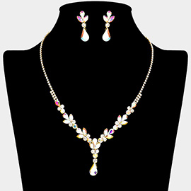 Teardrop Stone Pointed Marquise Stone Rhinestone Paved Necklace