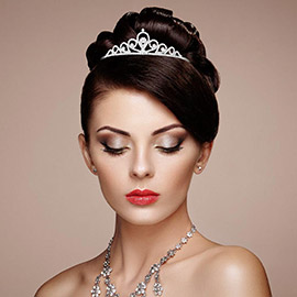 Round Stone Pointed Rhinestone Paved Princess Tiara