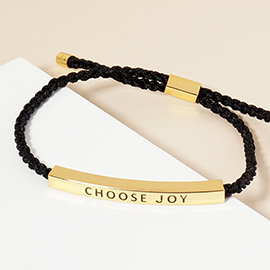 Gold Dipped CHOOSE JOY Message Bar Pointed Rope Adjustable Cinch Pull Tie Bracelet