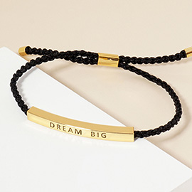 Gold Dipped DREAM BIG Message Bar Pointed Rope Adjustable Cinch Pull Tie Bracelet